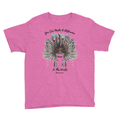 Make A Difference In This World - Youth Short Sleeve Tee-Heather Hot Pink-XS-Made In Agapé