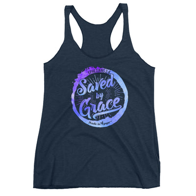 Saved By Grace - Ladies' Triblend Racerback Tank-Vintage Navy-XS-Made In Agapé