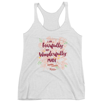 Fearfully And Wonderfully Made - Ladies' Triblend Racerback Tank-Heather White-XS-Made In Agapé