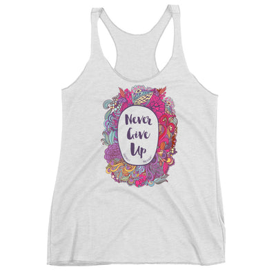 Never Give Up - Ladies' Triblend Racerback Tank-Heather White-XS-Made In Agapé