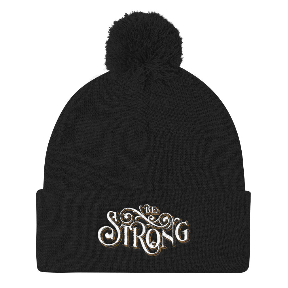 Be Strong - Pom Pom Knit Beanie-Black-Made In Agapé