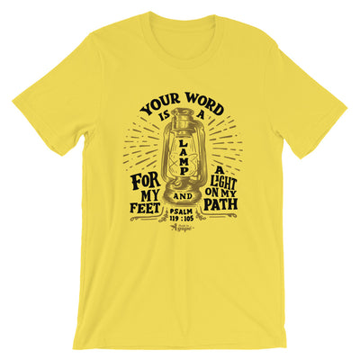 Lamp For Feet And Light On Path - Cozy Fit Short Sleeve Tee-Yellow-S-Made In Agapé
