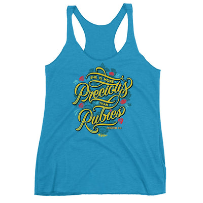 She's More Precious Than Rubies - Ladies' Triblend Racerback Tank-Vintage Turquoise-XS-Made In Agapé