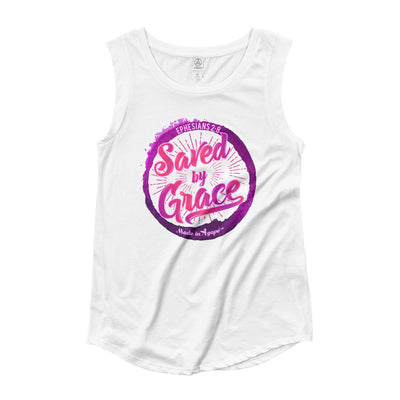 Saved By Grace - Ladies' Cap Sleeve-White-S-Made In Agapé