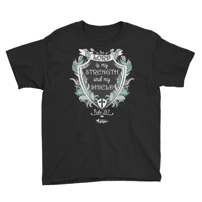 Lord Is My Strength And Shield - Youth Short Sleeve Tee-Black-XS-Made In Agapé