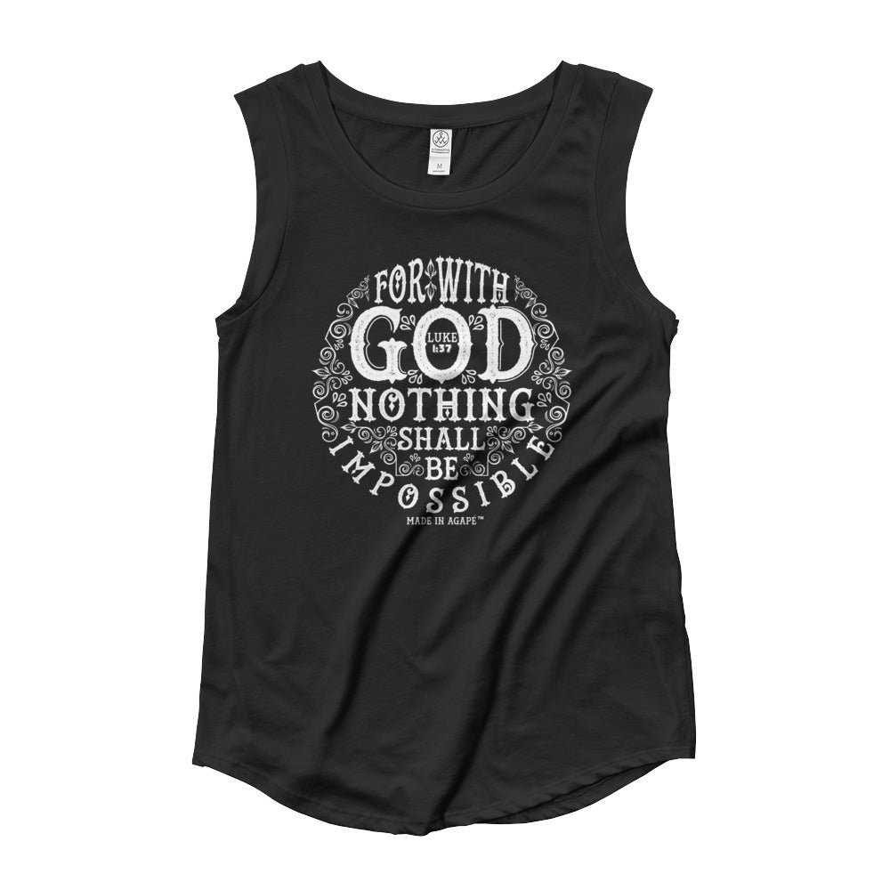 Nothing Impossible With God - Ladies' Cap Sleeve-Black-S-Made In Agapé