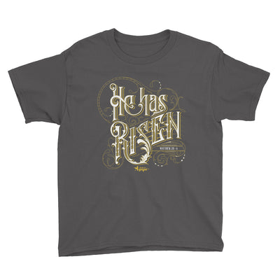 He Has Risen - Youth Short Sleeve Tee-Charcoal-XS-Made In Agapé