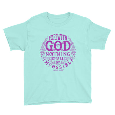 Nothing Impossible With God - Youth Short Sleeve Tee-Teal Ice-S-Made In Agapé
