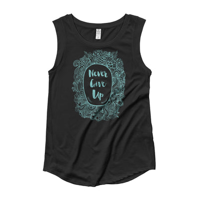 Never Give Up - Ladies' Cap Sleeve-Black-S-Made In Agapé