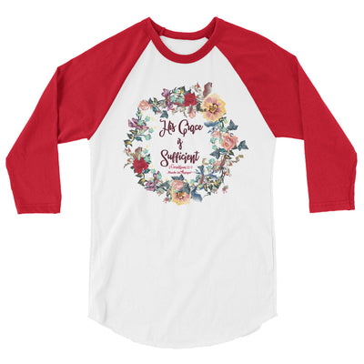 His Grace Is Sufficient - Unisex 3/4 Sleeve Raglan Baseball Tee-White/Red-XS-Made In Agapé