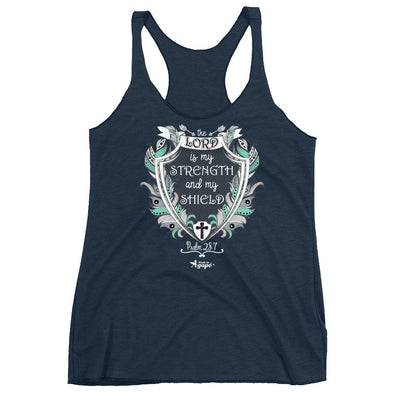 Lord Is My Strength And Shield - Ladies' Triblend Racerback Tank-Vintage Navy-XS-Made In Agapé