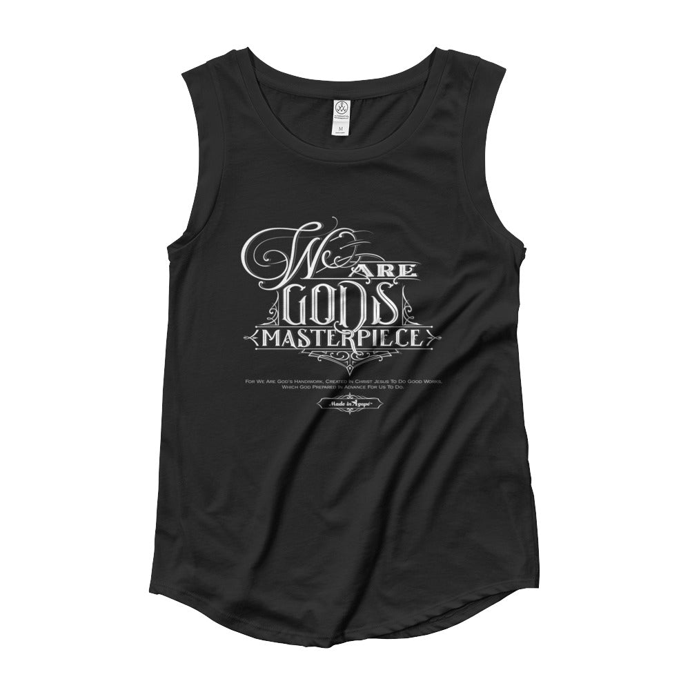 We Are God's Masterpiece - Ladies' Cap Sleeve-Black-S-Made In Agapé