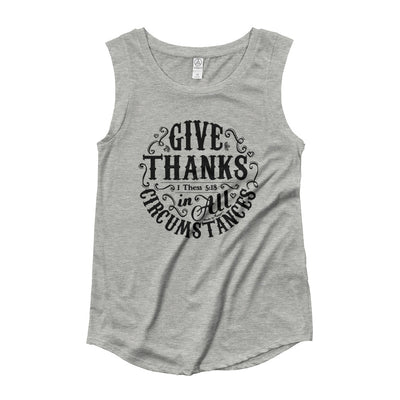 Give Thanks In All Circumstances - Ladies' Cap Sleeve-Heather Grey-S-Made In Agapé