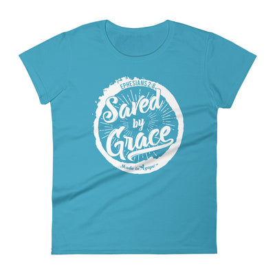 Saved By Grace - Ladies' Fit Tee-Caribbean Blue-M-Made In Agapé