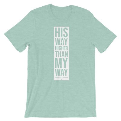 His Way Higher Than Mine - Cozy Fit Short Sleeve Tee-Heather Prism Dusty Blue-XS-Made In Agapé
