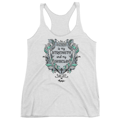 Lord Is My Strength And Shield - Ladies' Triblend Racerback Tank-Heather White-XS-Made In Agapé