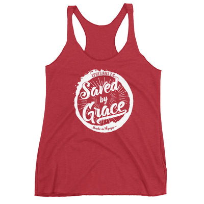 Saved By Grace - Ladies' Triblend Racerback Tank-Vintage Red-XS-Made In Agapé