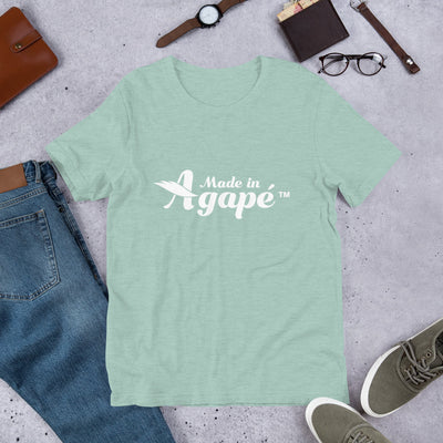 Made In Agapé™ - Cozy Fit Short Sleeve Tee-Heather Prism Dusty Blue-XS-Made In Agapé