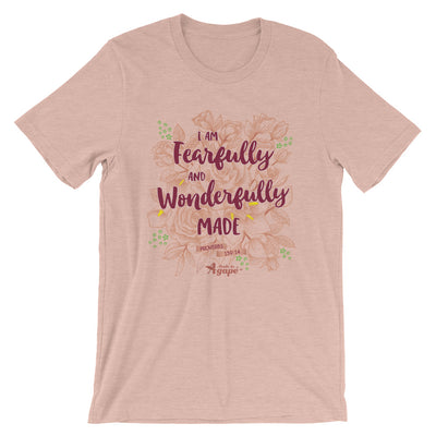 Fearfully And Wonderfully Made - Cozy Fit Short Sleeve Tee-Heather Prism Peach-S-Made In Agapé
