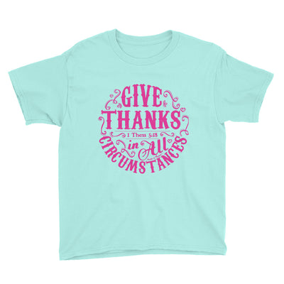 Give Thanks In All Circumstances - Youth Short Sleeve Tee-Teal Ice-S-Made In Agapé