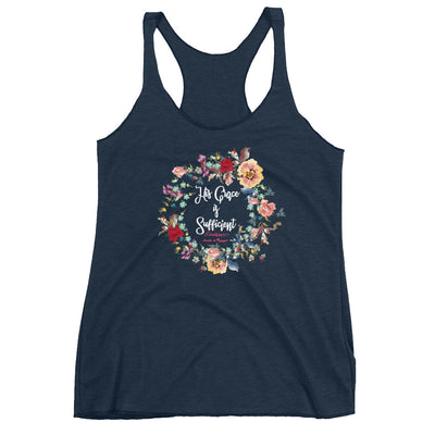 His Grace Is Sufficient - Ladies' Triblend Racerback Tank-Vintage Navy-XS-Made In Agapé