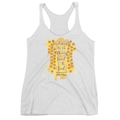 Kind Words Are Like Honey - Ladies' Triblend Racerback Tank-Heather White-XS-Made In Agapé