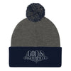 God's Masterpiece - Pom Pom Knit Beanie-Dark Heather Grey/ Navy-Made In Agapé