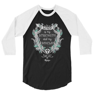 Lord Is My Strength And Shield - Unisex 3/4 Sleeve Raglan Baseball Tee-Black/White-XS-Made In Agapé
