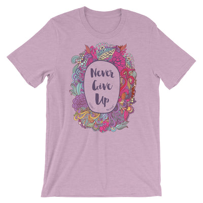 Never Give Up - Cozy Fit Short Sleeve Tee-Heather Prism Lilac-S-Made In Agapé