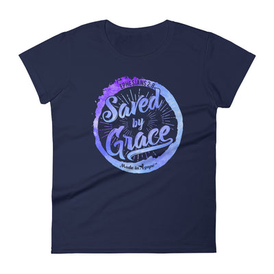 Saved By Grace - Ladies' Fit Tee-Navy-S-Made In Agapé