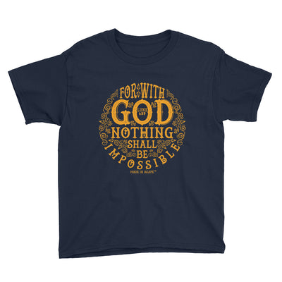 Nothing Impossible With God - Youth Short Sleeve Tee-Navy-XS-Made In Agapé
