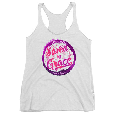 Saved By Grace - Ladies' Triblend Racerback Tank-Heather White-XS-Made In Agapé