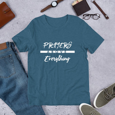 Prayers Above Everything - Cozy Fit Short Sleeve Tee-Heather Deep Teal-S-Made In Agapé