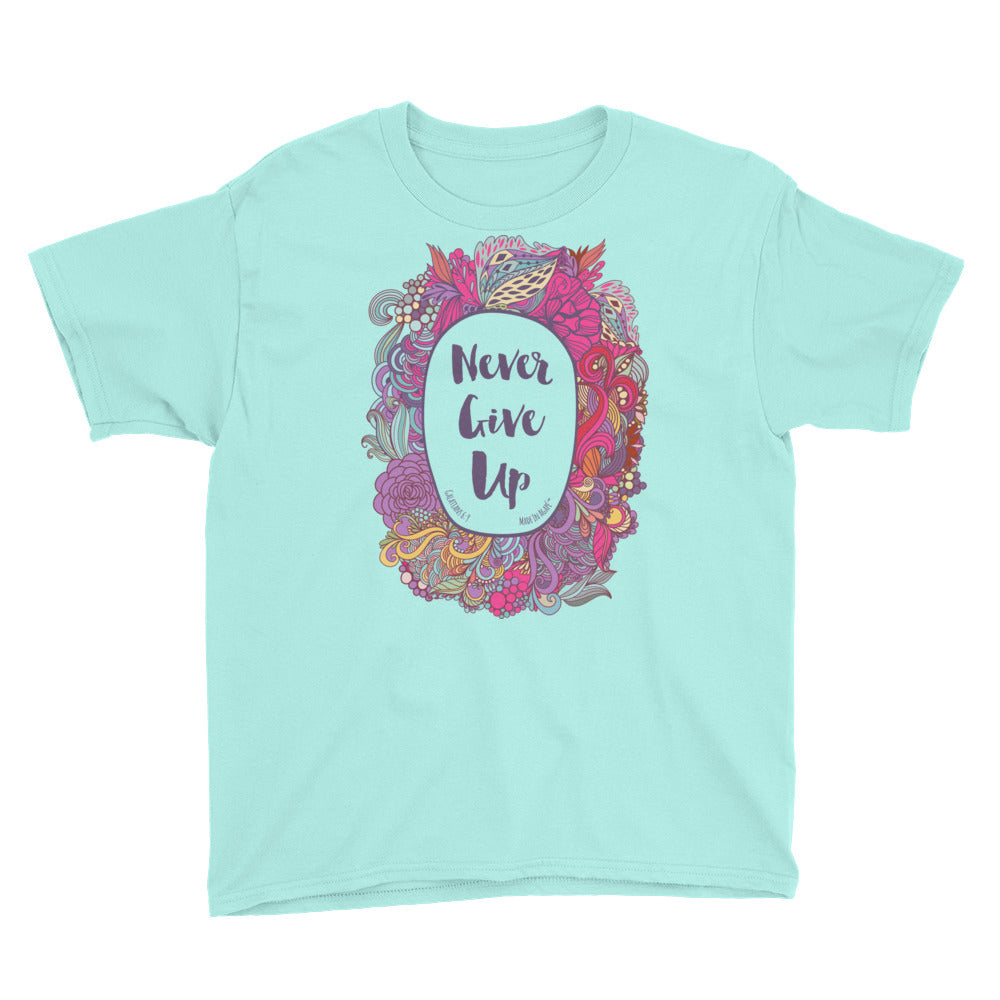 Never Give Up - Youth Short Sleeve Tee-Teal Ice-S-Made In Agapé