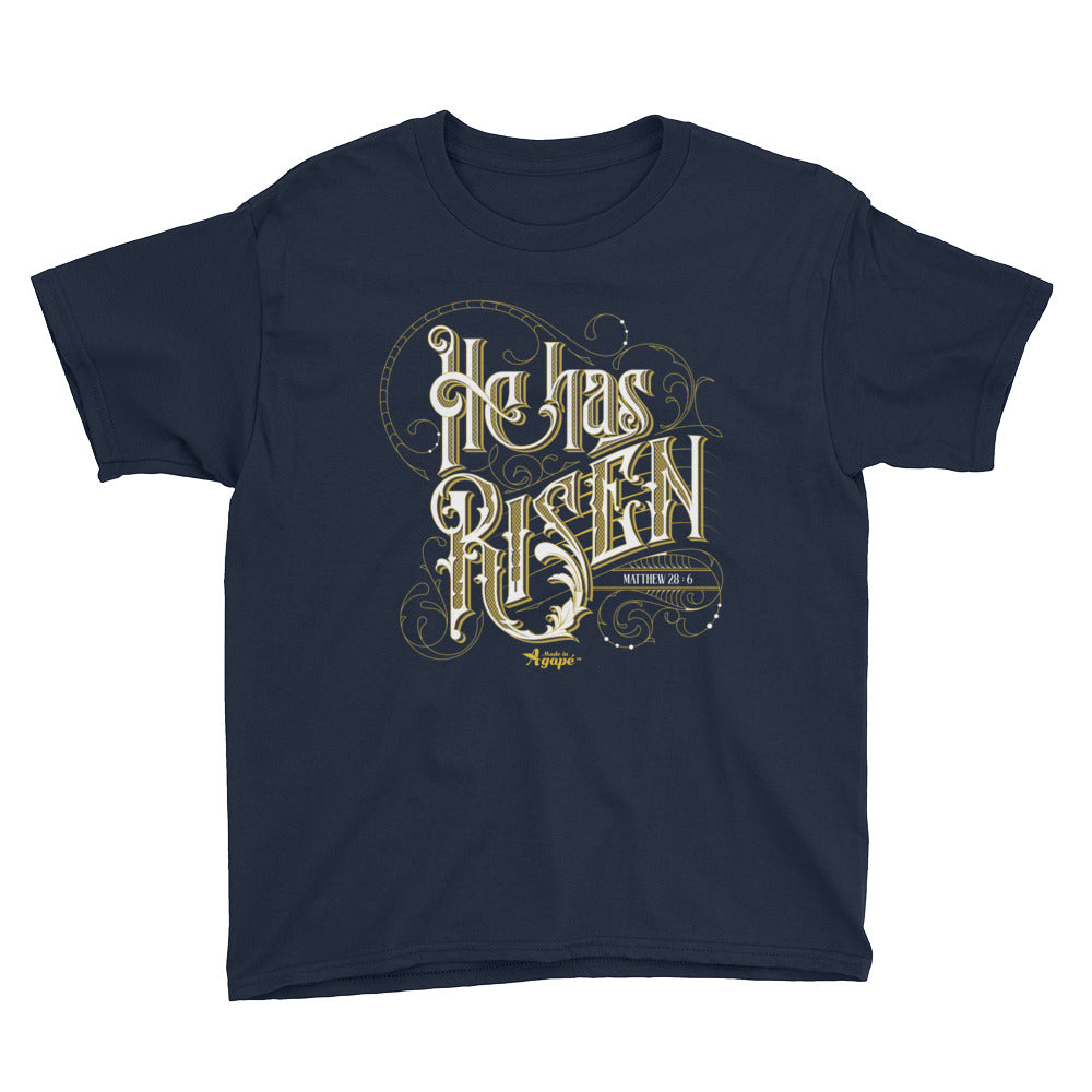 He Has Risen - Youth Short Sleeve Tee-Navy-XS-Made In Agapé
