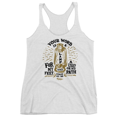 Lamp For Feet And Light On Path - Ladies' Triblend Racerback Tank-Heather White-XS-Made In Agapé