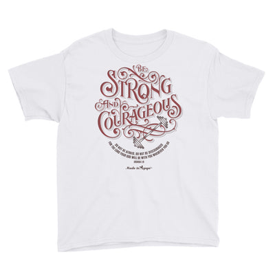 Be Strong And Courageous - Youth Short Sleeve Tee-White-XS-Made In Agapé