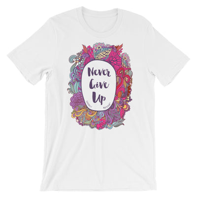 Never Give Up - Cozy Fit Short Sleeve Tee-White-S-Made In Agapé
