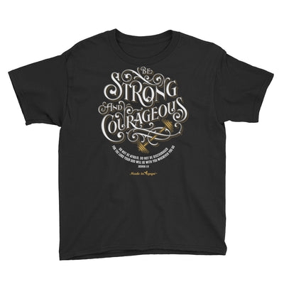 Be Strong And Courageous - Youth Short Sleeve Tee-Black-XS-Made In Agapé