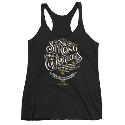 Be Strong And Courageous - Ladies' Triblend Racerback Tank-Vintage Black-XS-Made In Agapé