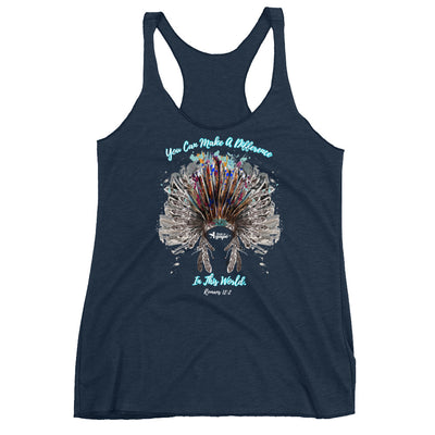 Make A Difference In This World - Ladies' Triblend Racerback Tank-Vintage Navy-XS-Made In Agapé