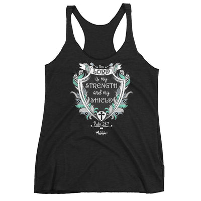 Lord Is My Strength And Shield - Ladies' Triblend Racerback Tank-Vintage Black-XS-Made In Agapé