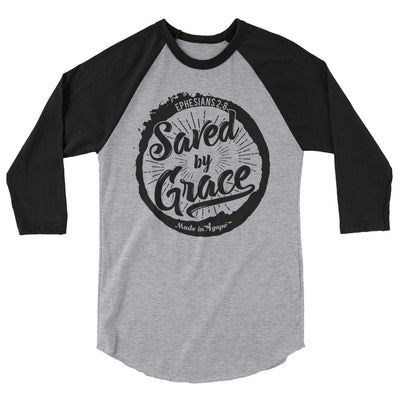 Saved By Grace - Unisex 3/4 Sleeve Raglan Baseball Tee-Heather Grey/Black-XS-Made In Agapé