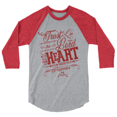 Trust In the Lord - Unisex 3/4 Sleeve Raglan Baseball Tee-Heather Grey/Heather Red-XS-Made In Agapé