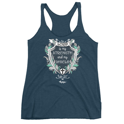 Lord Is My Strength And Shield - Ladies' Triblend Racerback Tank-Indigo-XS-Made In Agapé