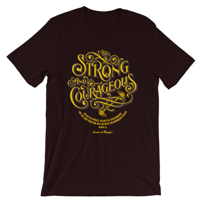 Be Strong And Courageous - Cozy Fit Short Sleeve Tee-Oxblood Black-S-Made In Agapé