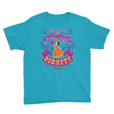 Clothed With Strength And Dignity - Youth Short Sleeve Tee-Caribbean Blue-XS-Made In Agapé