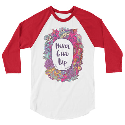 Never Give Up - Unisex 3/4 Sleeve Raglan Baseball Tee-White/Red-XS-Made In Agapé