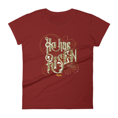 He Has Risen - Ladies' Fit Tee-Independence Red-S-Made In Agapé