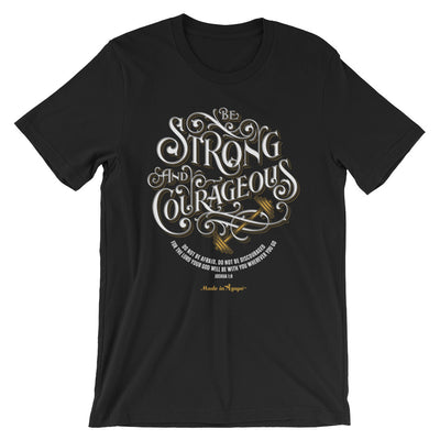 Be Strong And Courageous - Cozy Fit Short Sleeve Tee-Black-XS-Made In Agapé